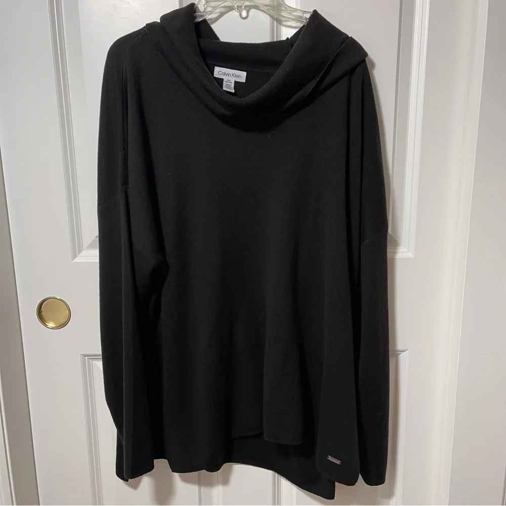 Calvin Klein Black Cowl Neck Sweater Drop Shoulder Long Sleeve Cozy Oversized 1X